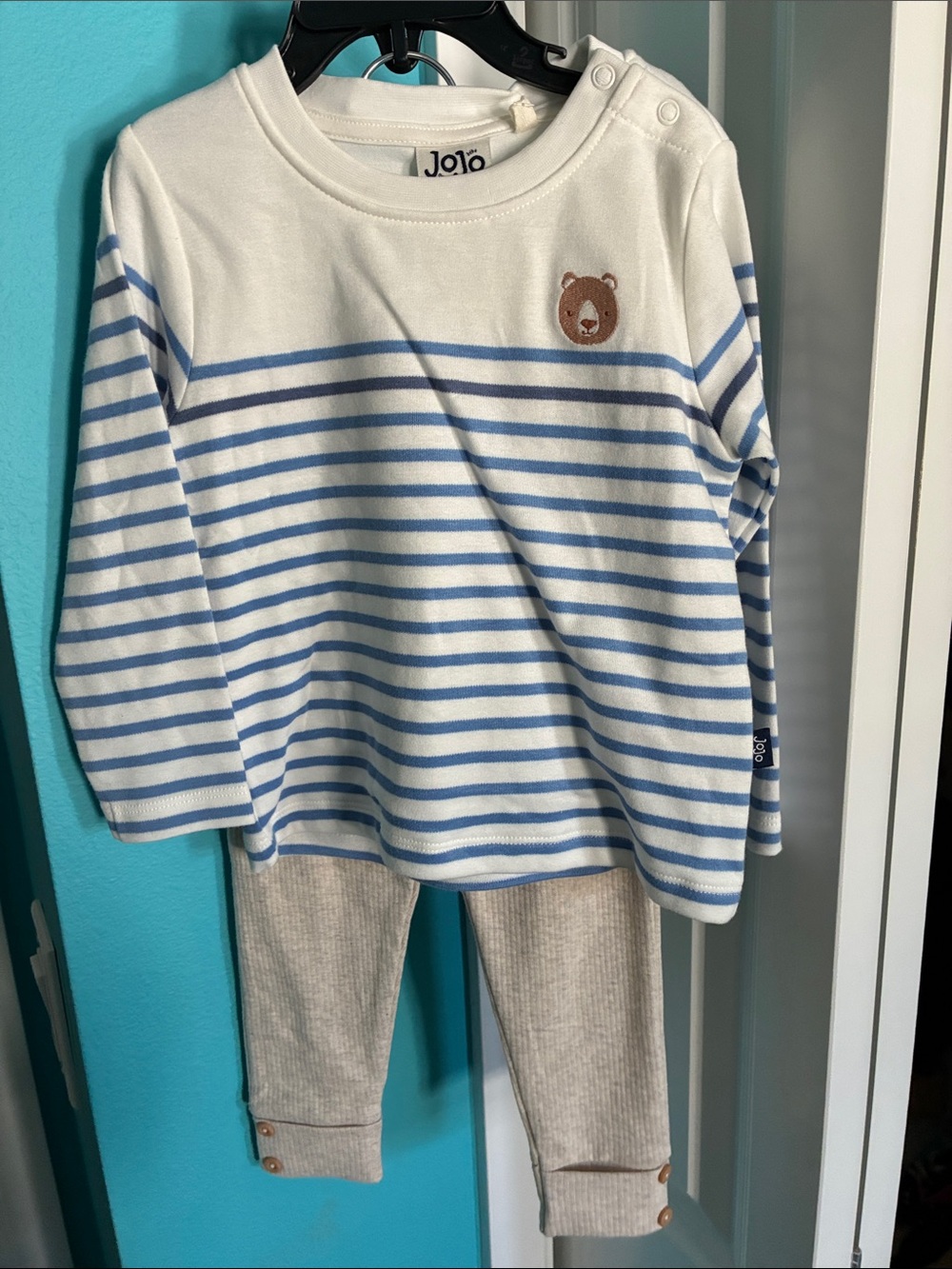 JoJo Striped Blue & White Bear Toddler Set